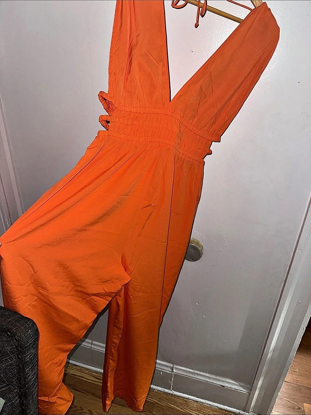 Orange Halter Wide Leg Jumpsuit
